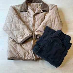 Zara Tan Quilted Jacket with Black Cargo Pants